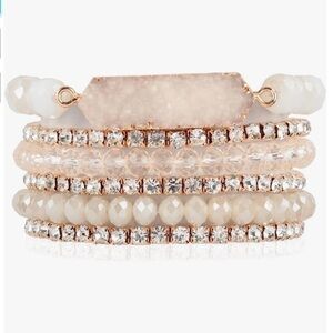 RIAH 6 Strand Bracelet Set Crystal Beads Rhinestones Acrylic Druzy BR08.7